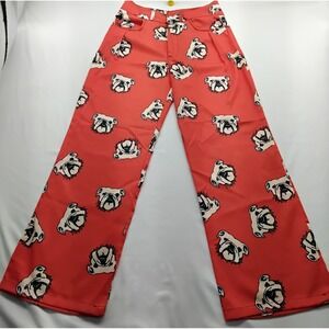 Womens Red Bulldog Graphic Print Wide Leg Pants High Waisted Trousers Small